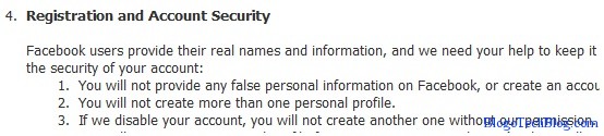 Violation of Facebook Terms and Conditions