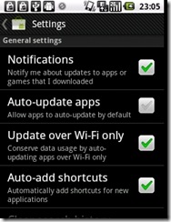 Android Market Settings