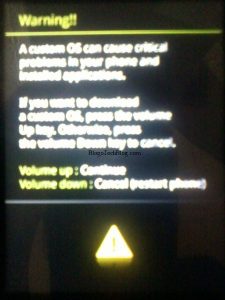 Warning screen on Samsung Galaxy Y