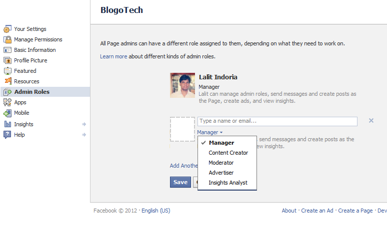 Facebook page manager